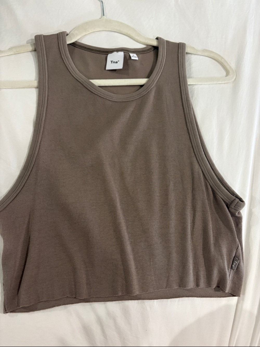 TNA Ribbed Cropped Tank Top - Taupe